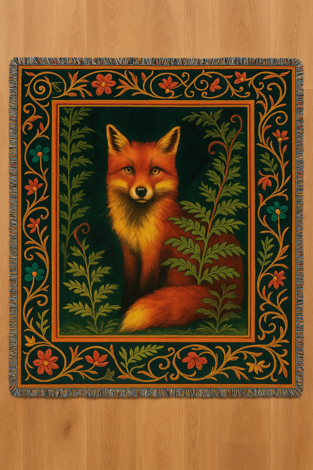 Fox in the Fern - Woven Blanket / Tapestry