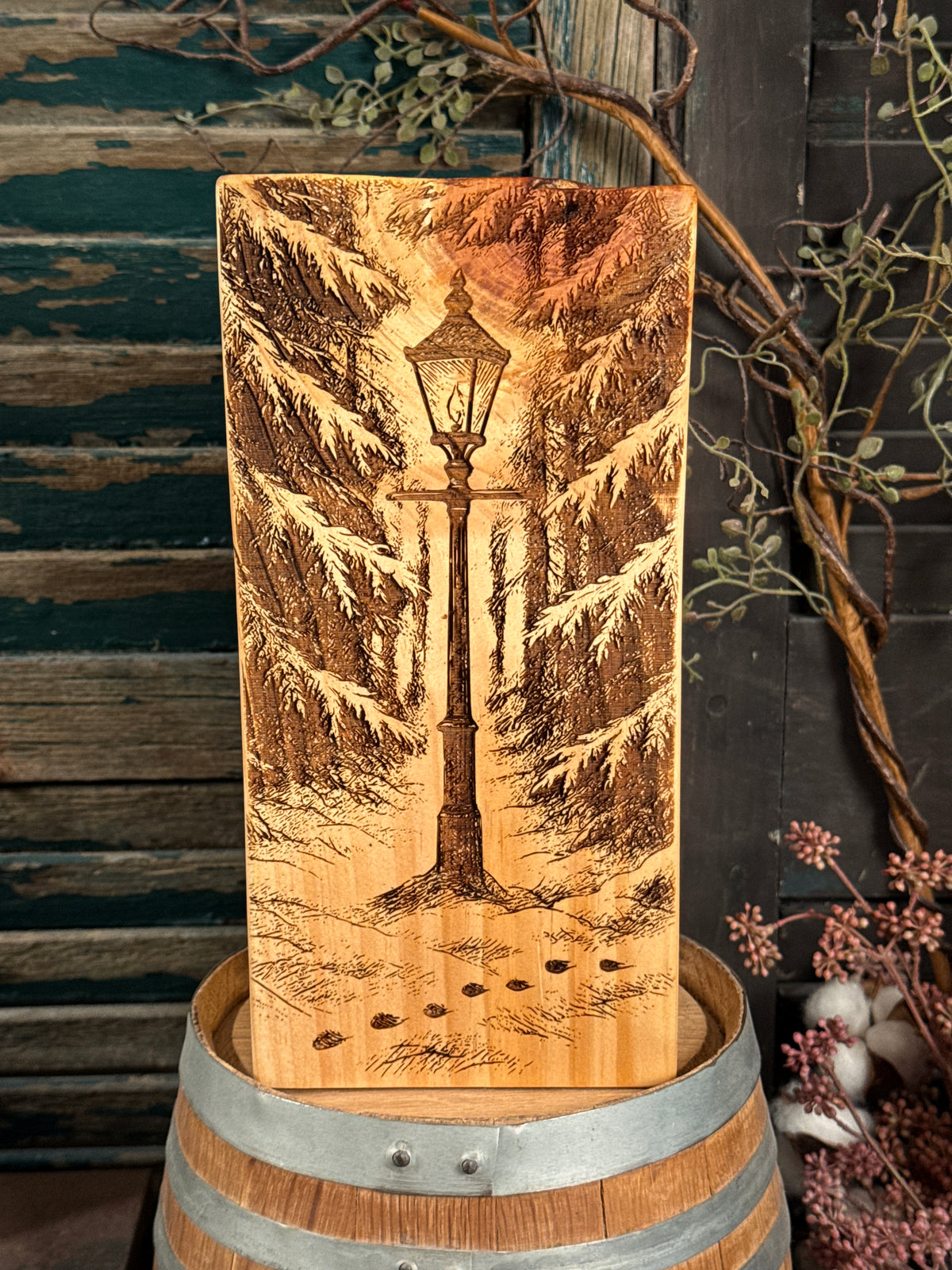 Winters End Bookend on Pine
