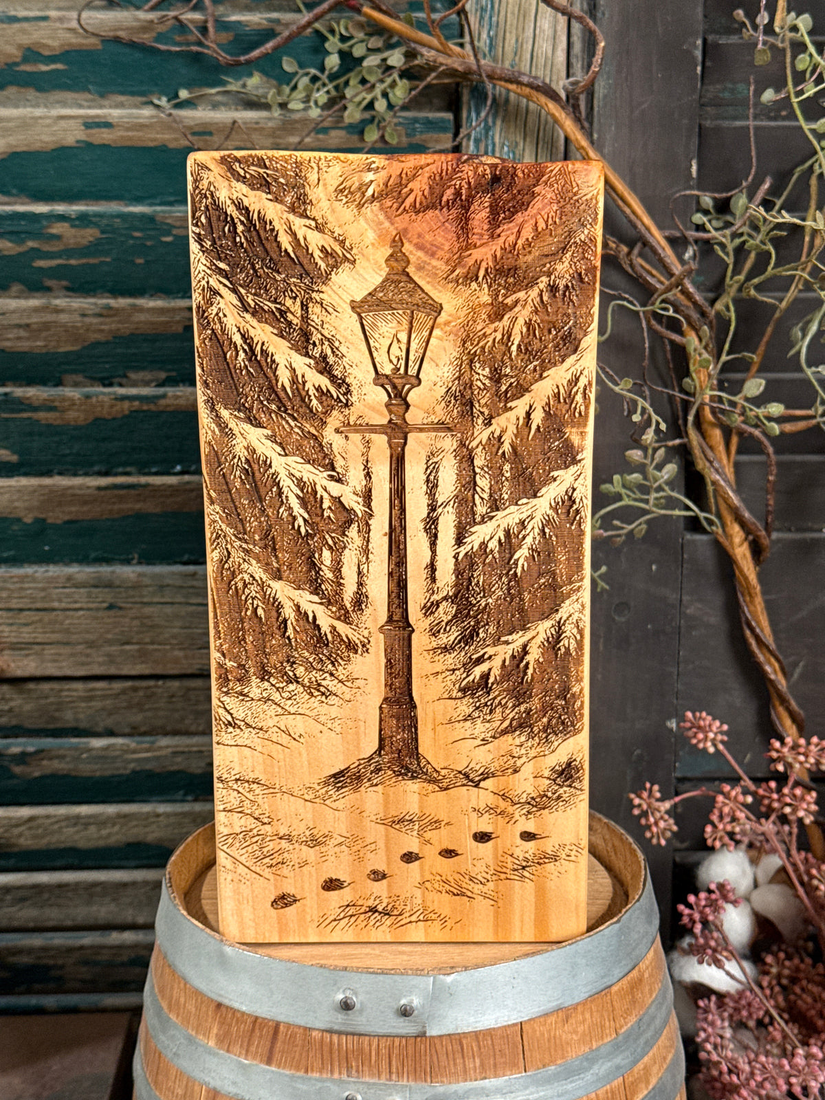 Winters End Bookend on Pine