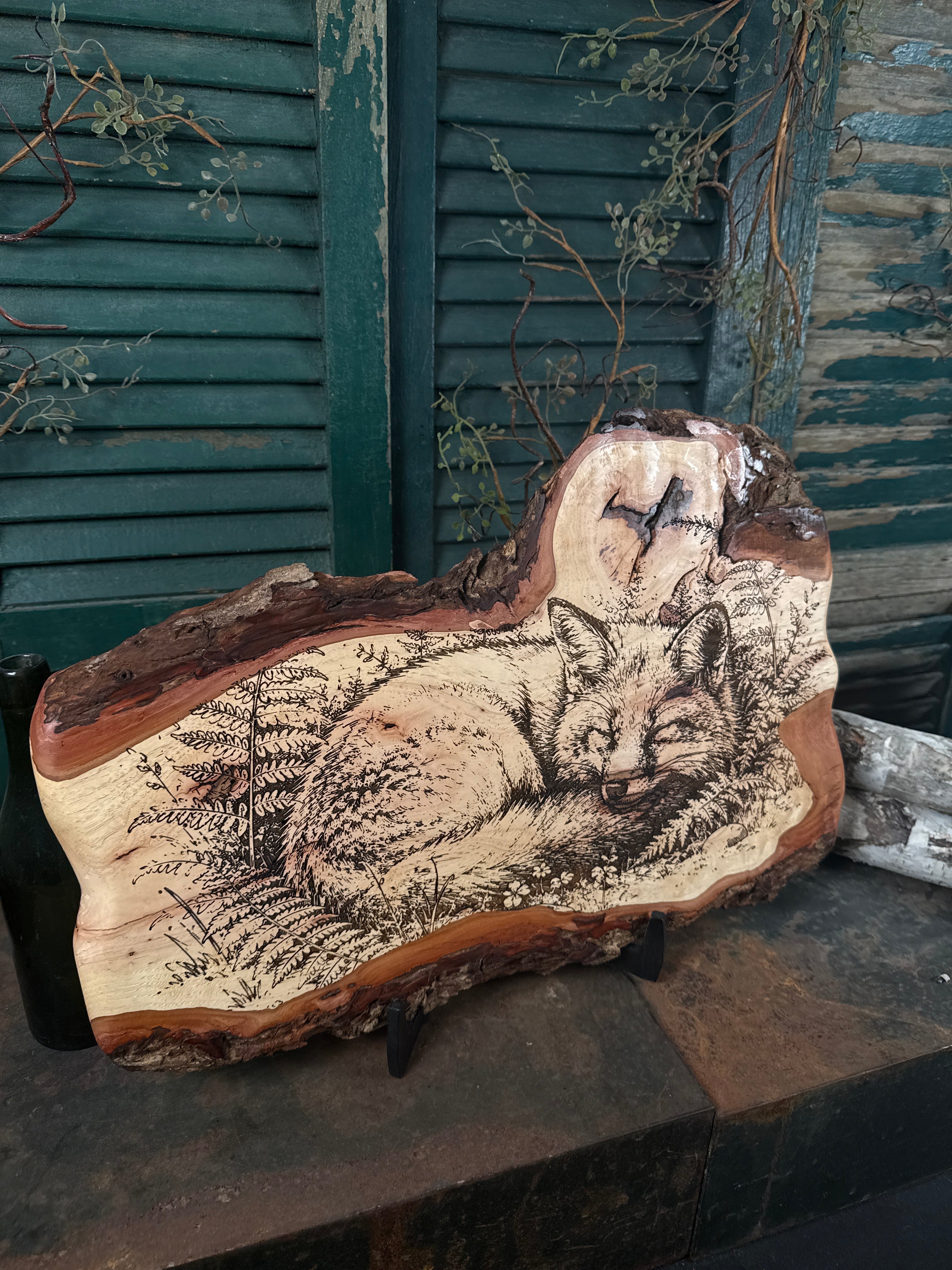 Fox in Fern on Pecan