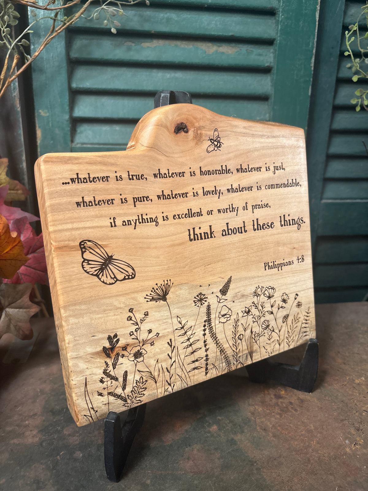 Think about these Things / Philippians 4:8-9 on Spalted Maple