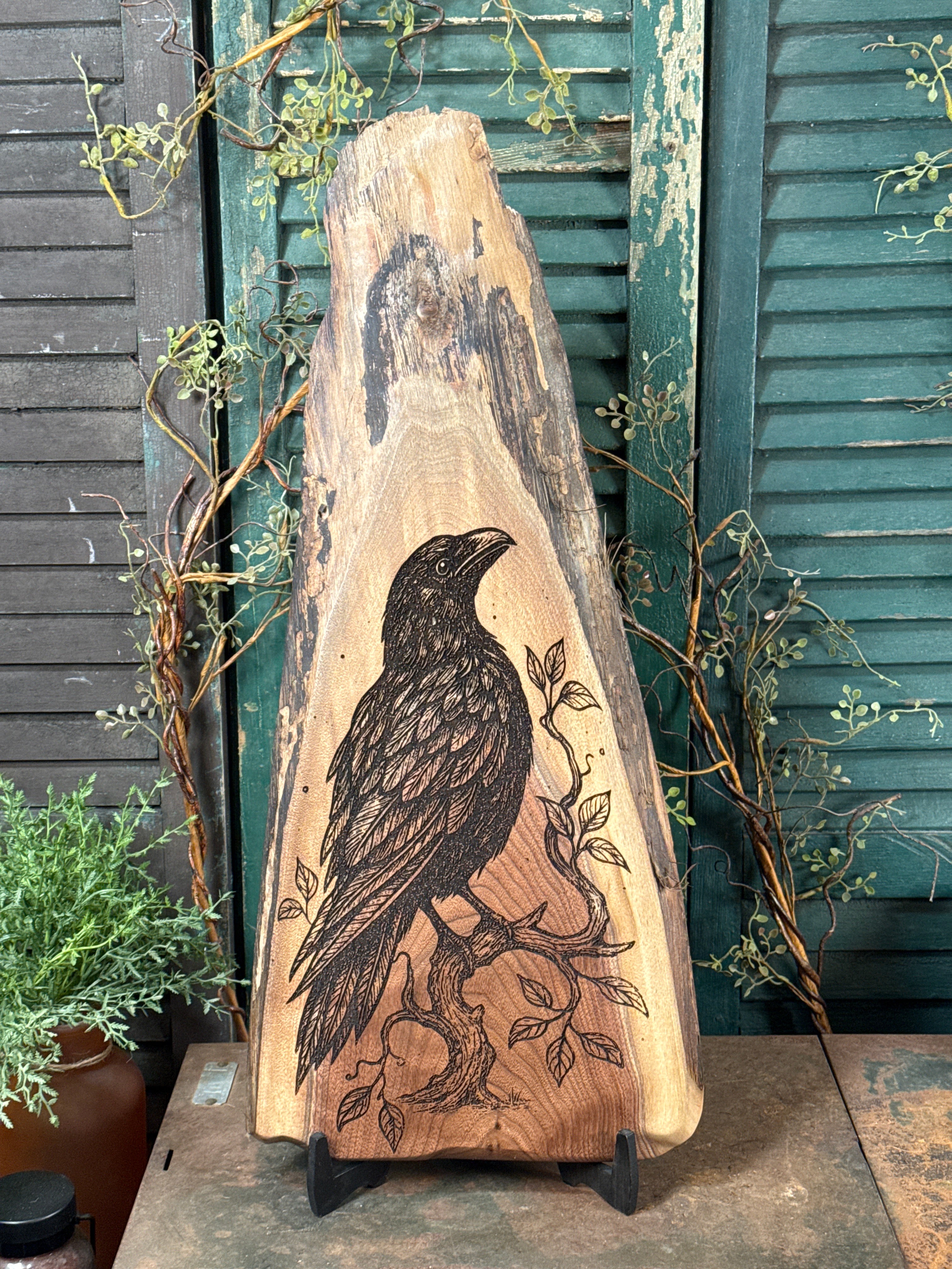 Ancient Crow on Walnut