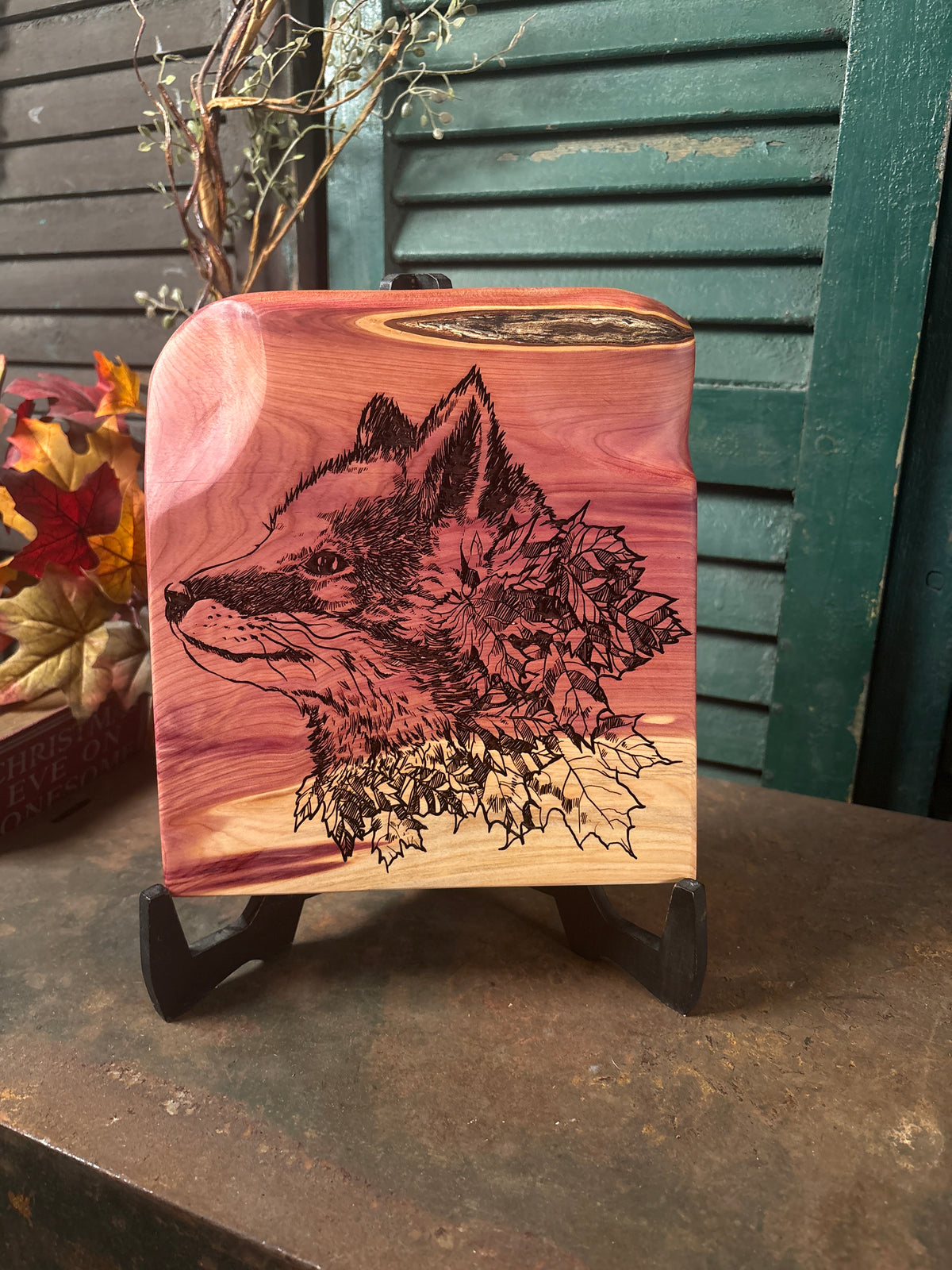 Fox in Leaves on Cedar