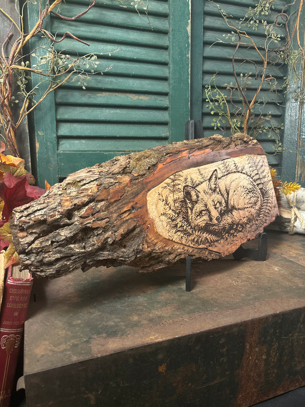 Fox in Fern on Pecan
