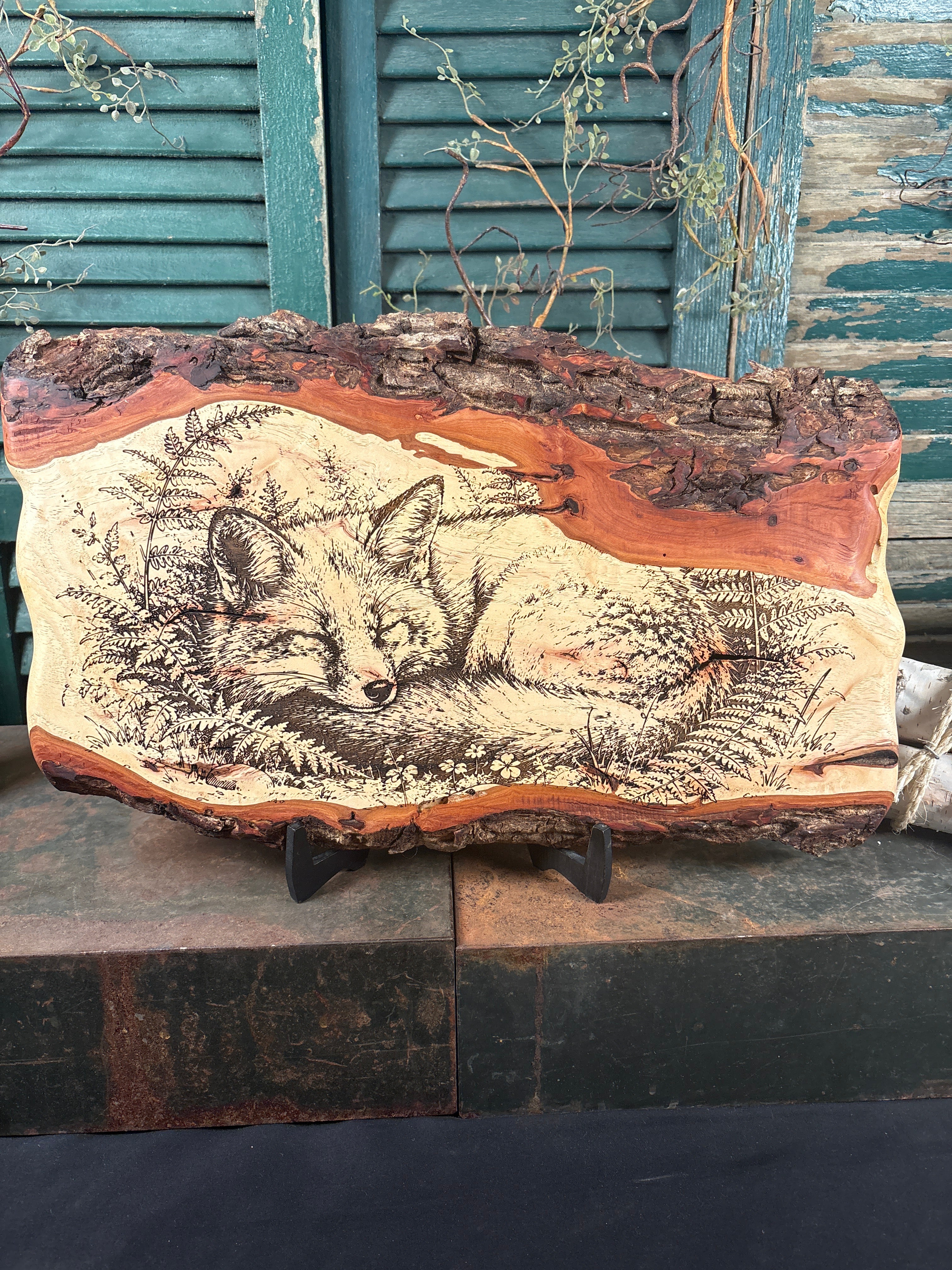 Fox in Fern on Pecan