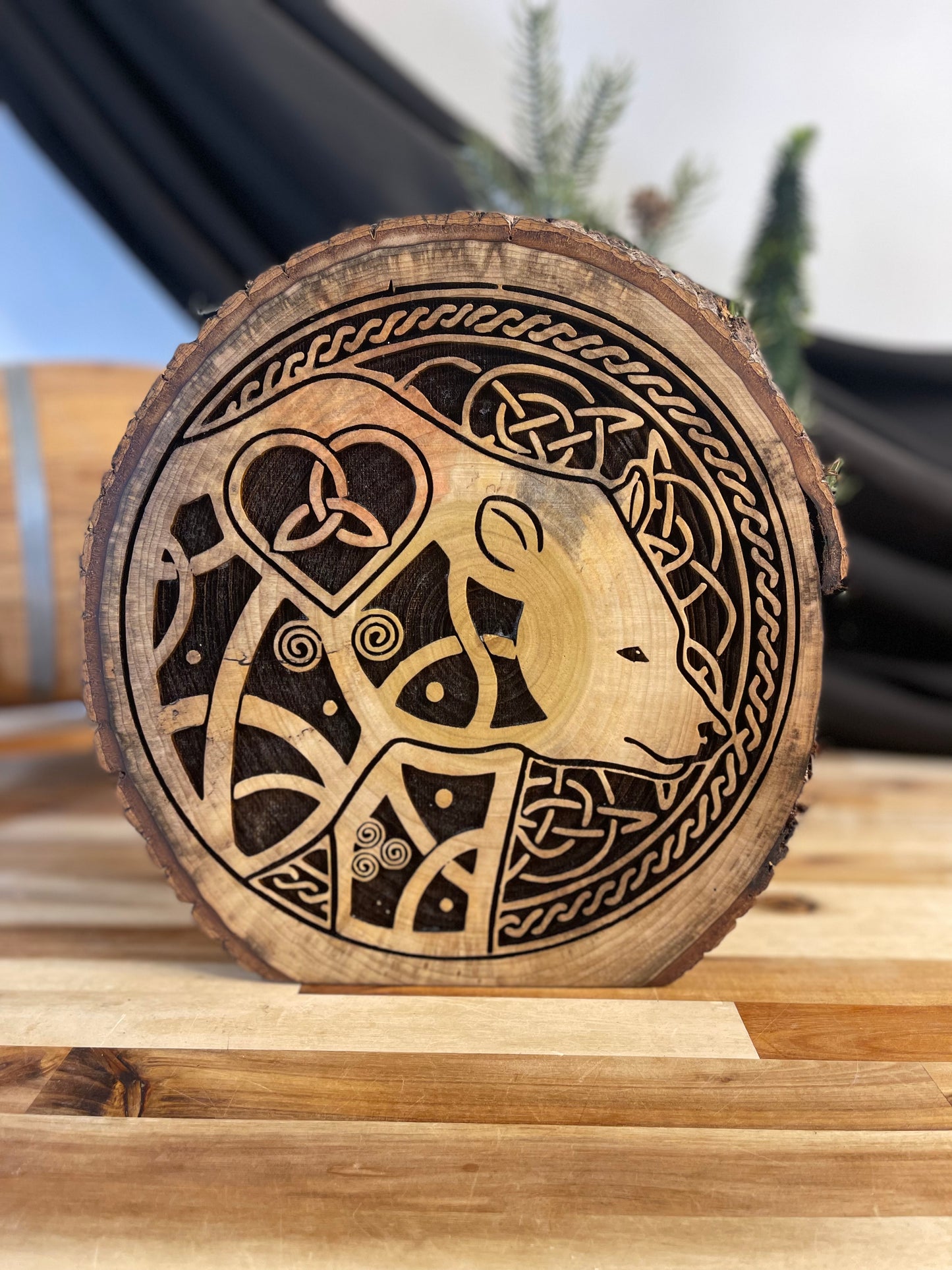 Celtic Heart Bear - Wood Engraved Decor