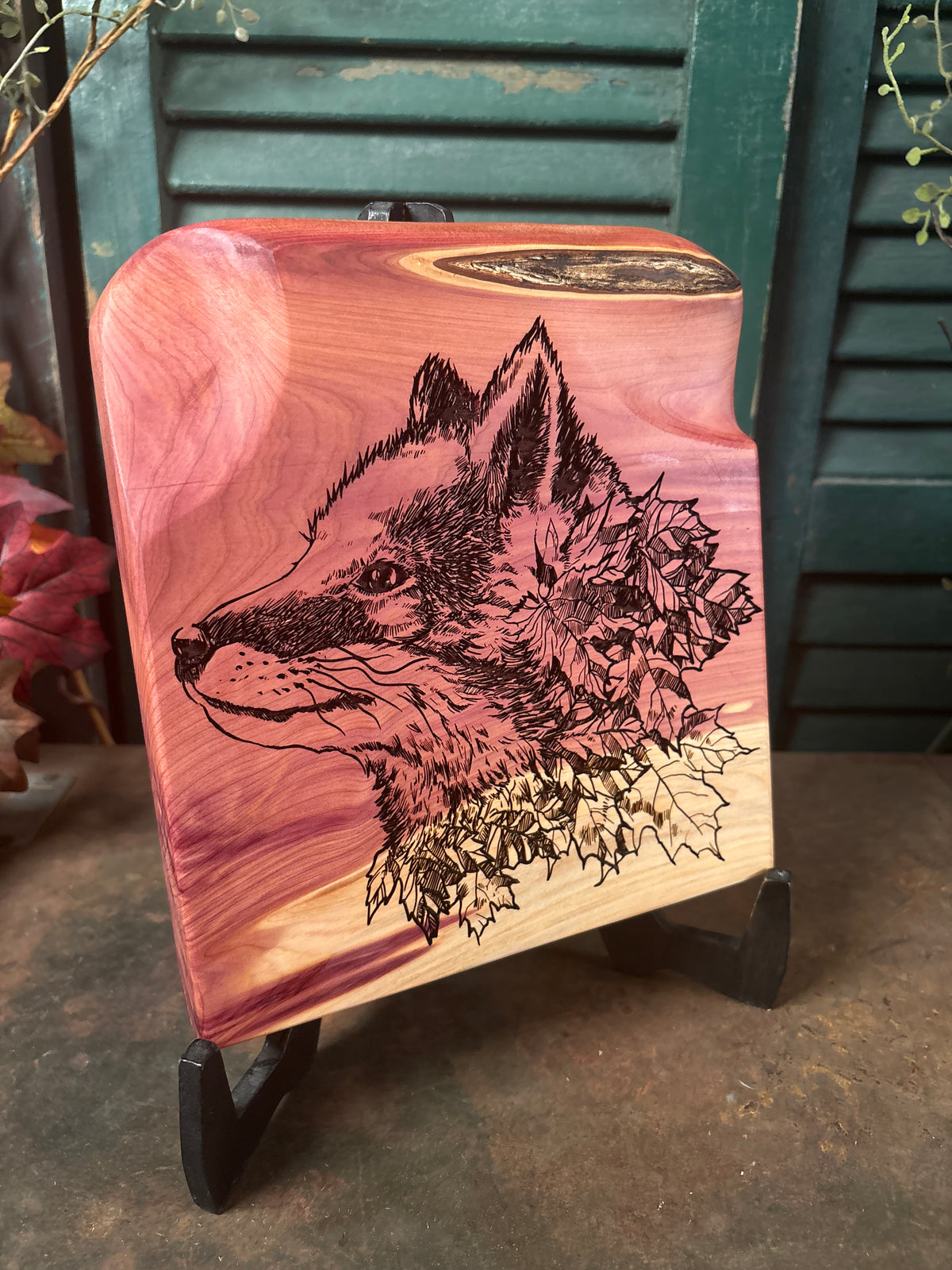 Fox in Leaves on Cedar