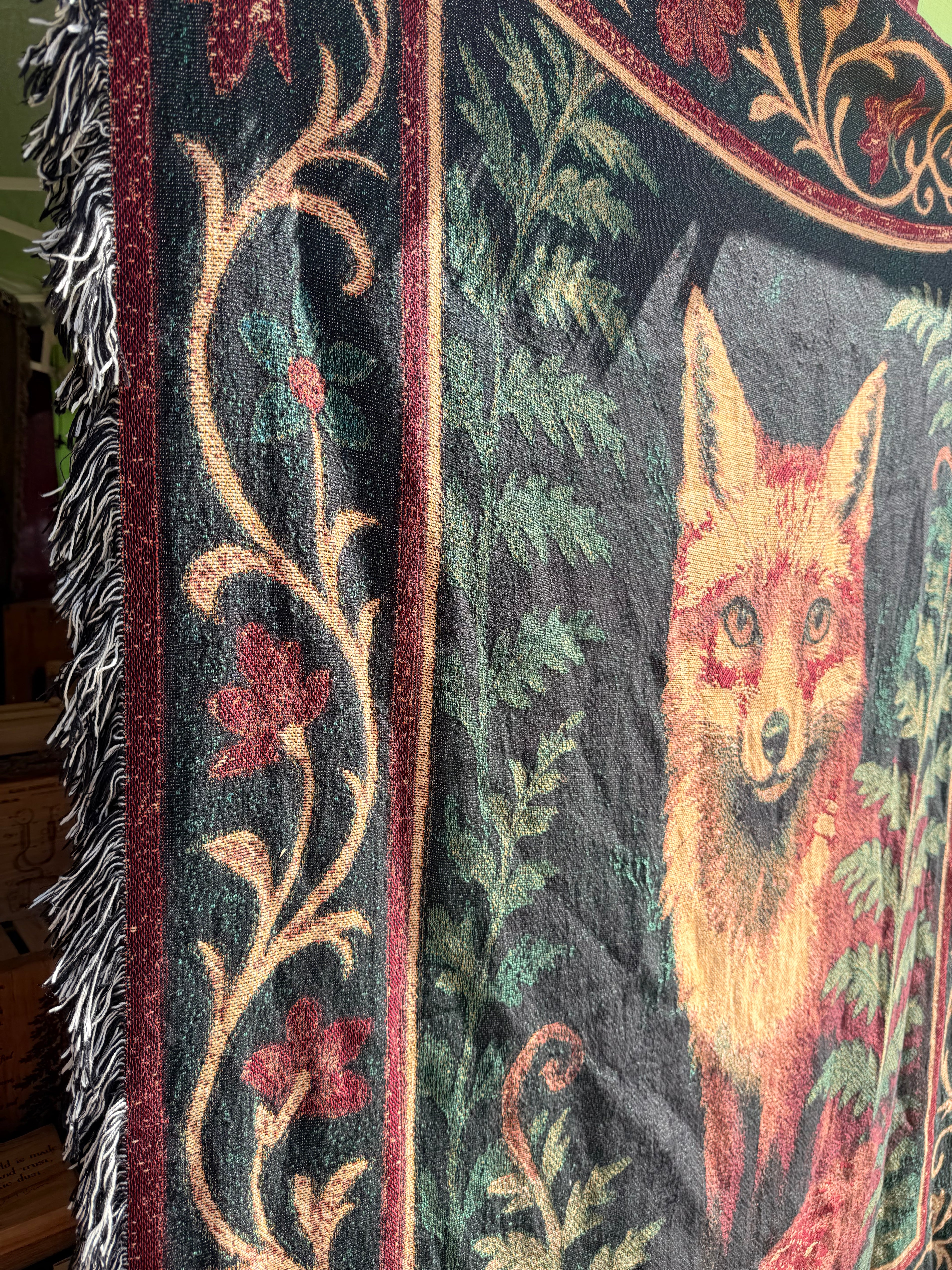 Fox in the Fern - Woven Blanket / Tapestry