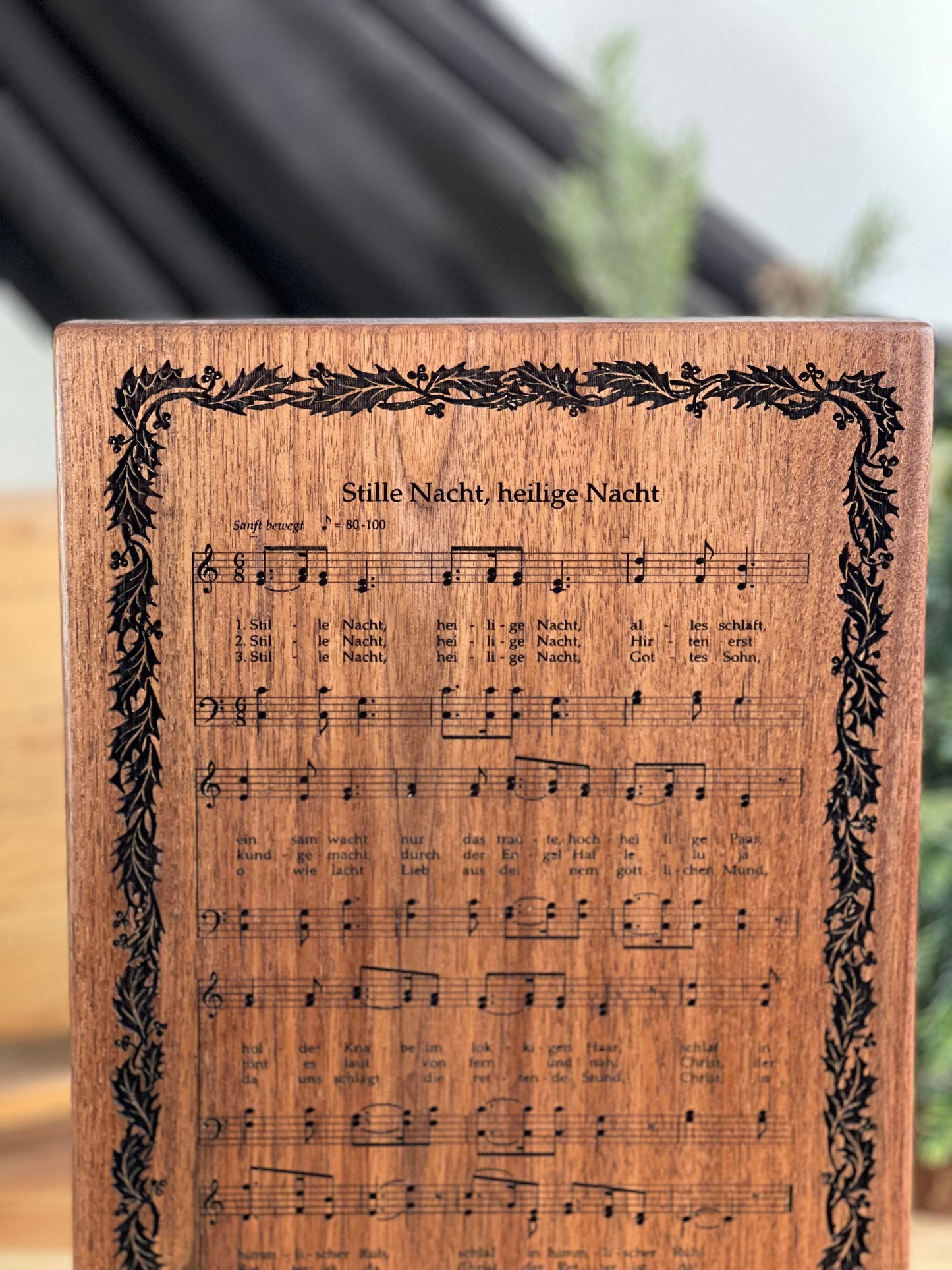 Silent Night - German - Walnut Wood Engraved Hymn