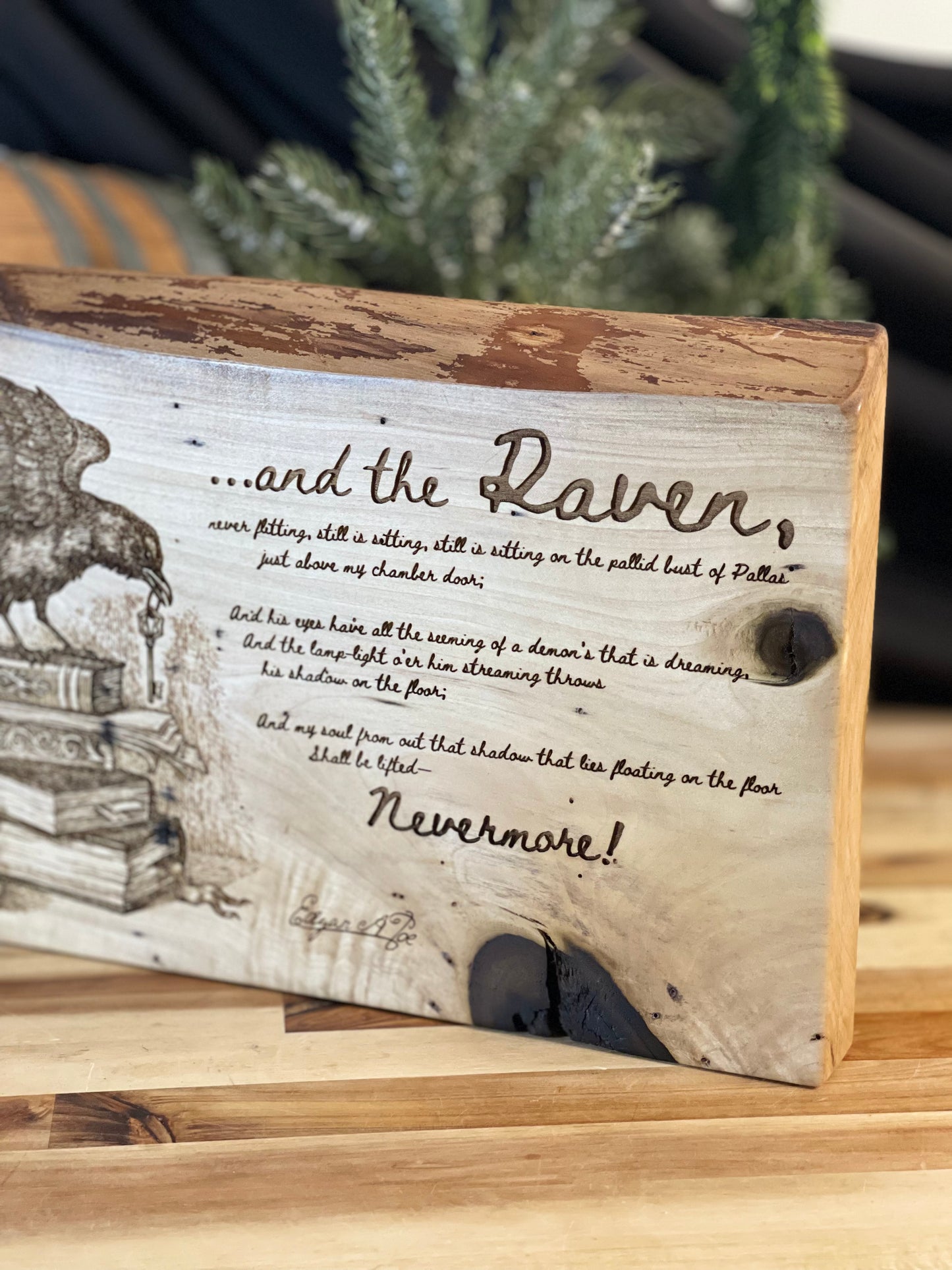 Nevermore Poe Quote  - Wood Engraved Decor