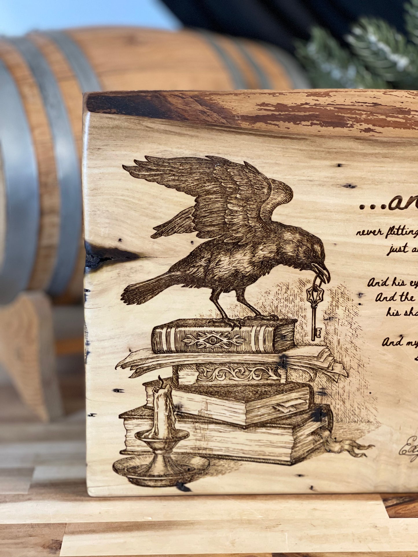 Nevermore Poe Quote  - Wood Engraved Decor