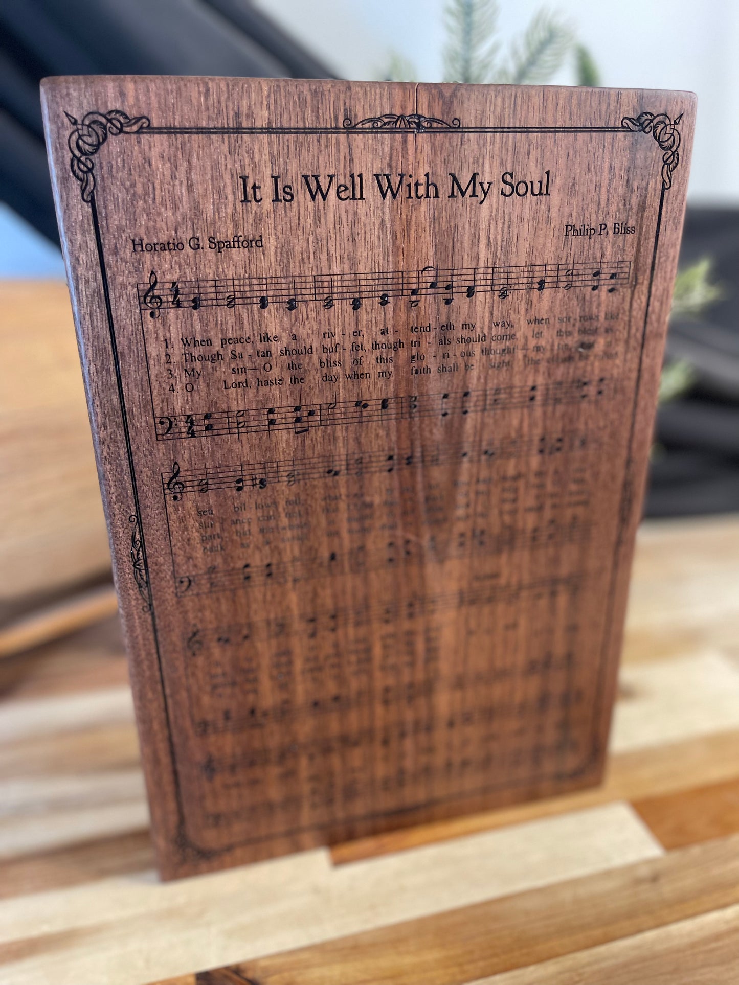 It Is Well - Walnut Wood Engraved Hymn