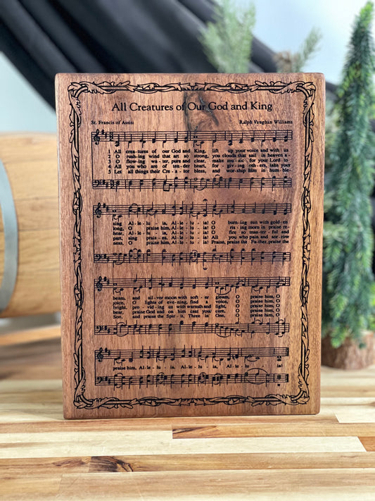 All Creatures of Our God and King - Walnut Wood Engraved Hymn