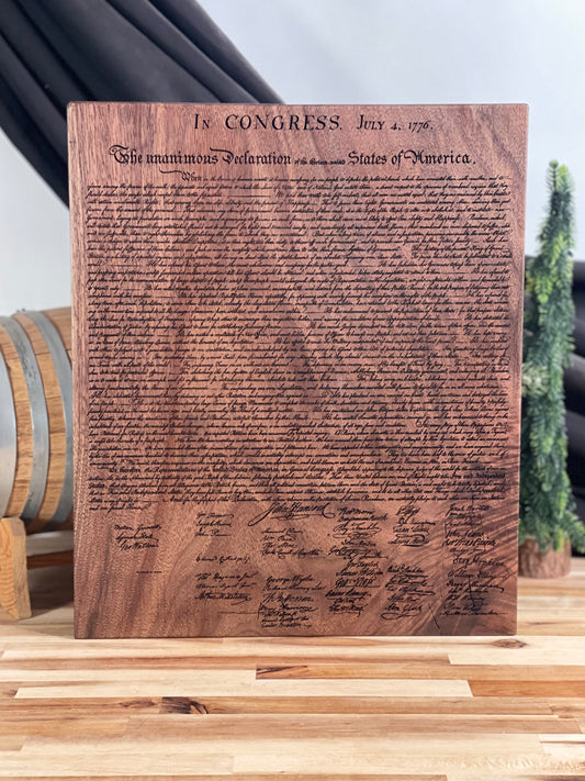 Declaration of Independence Walnut Engraved plaque wall hanging