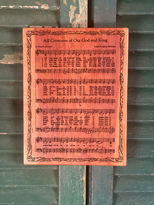 Song Board - All Creatures of Our God and King on Cherry