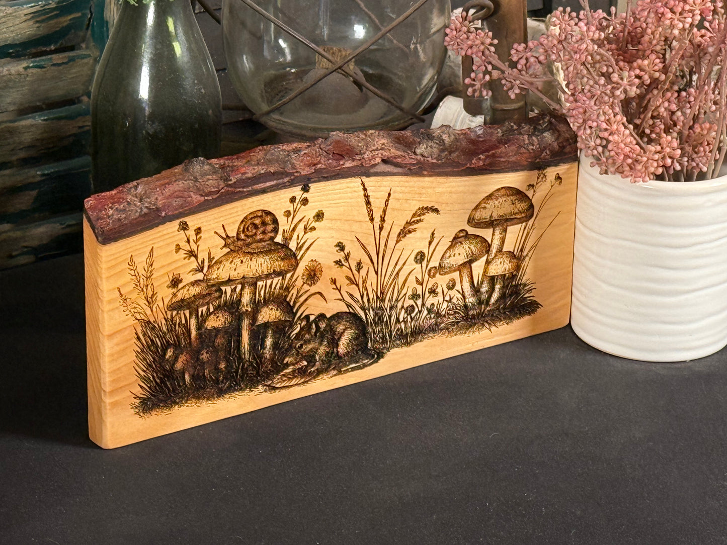 Field Mouse and Mushrooms on Pine