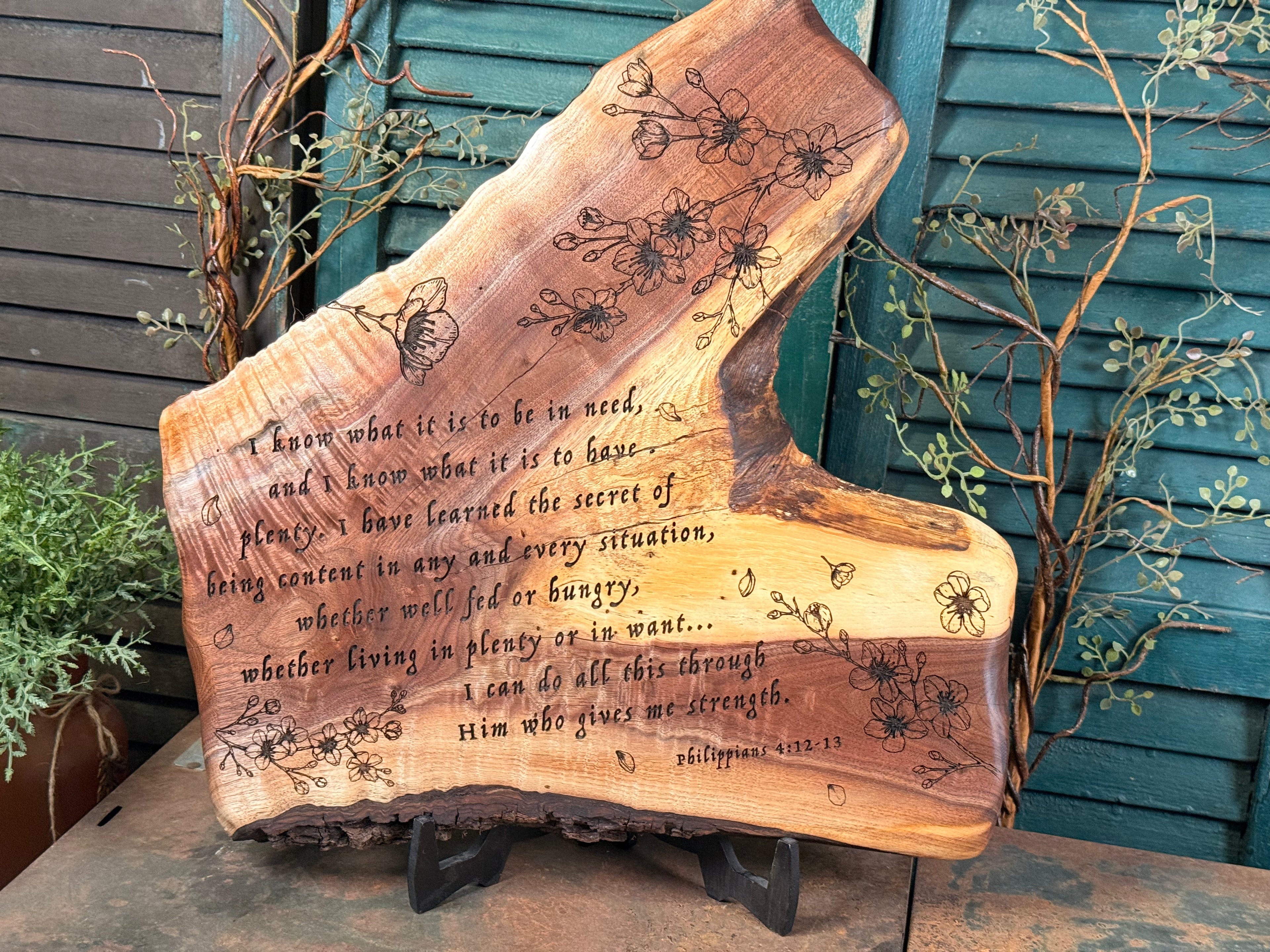 Signature Series: Phil 4:12-13 on Walnut