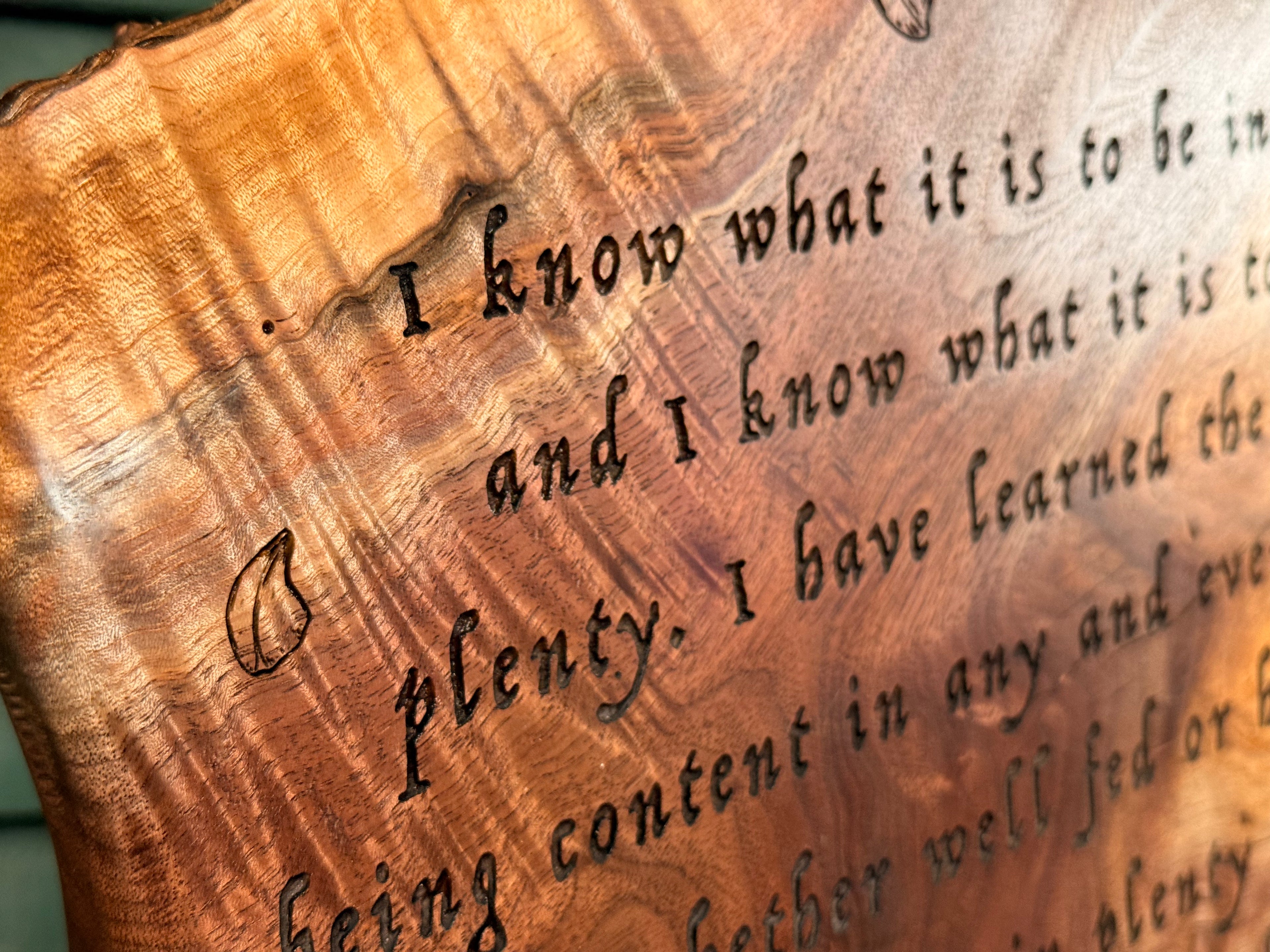 Signature Series: Phil 4:12-13 on Walnut