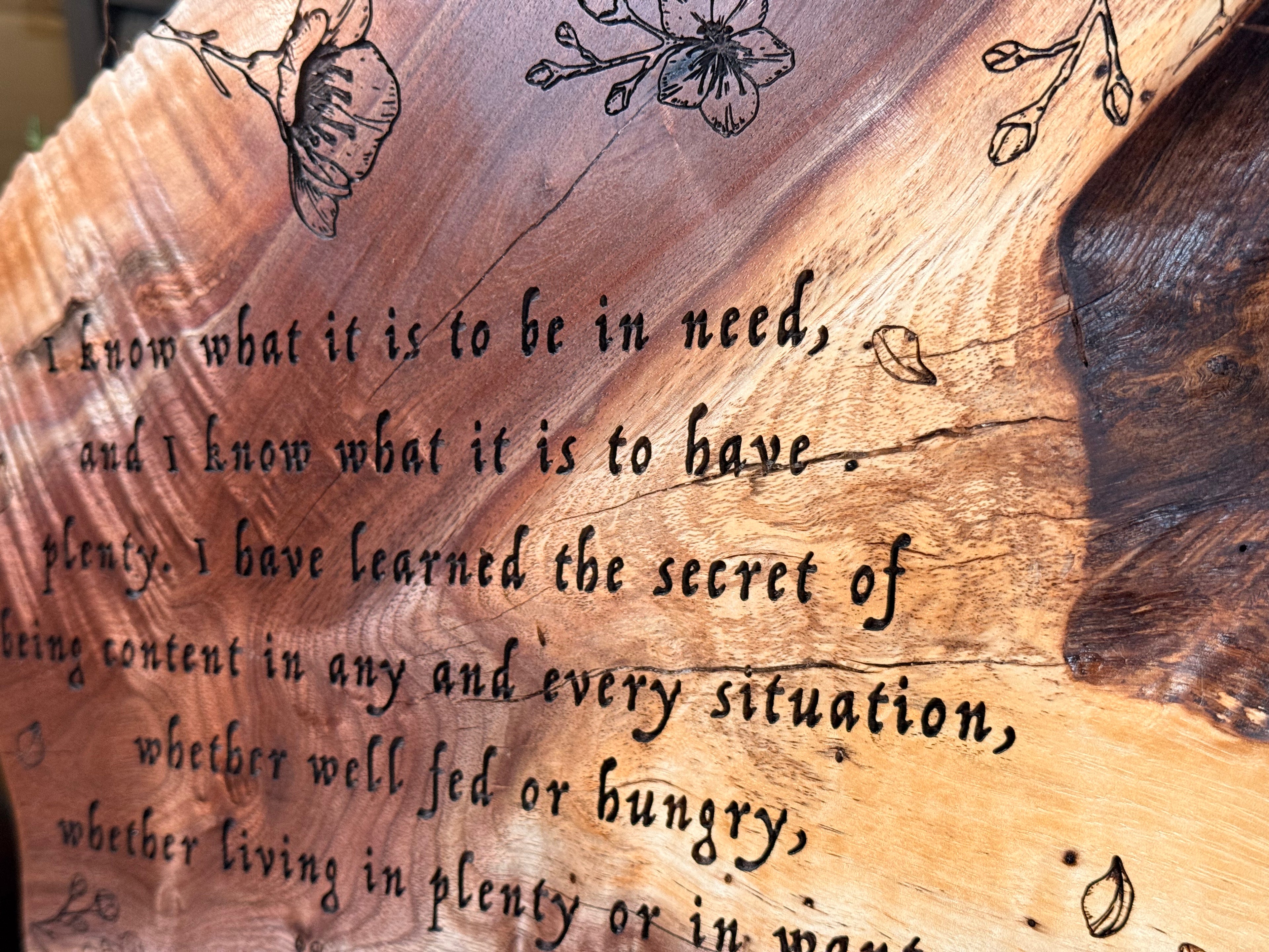 Signature Series: Phil 4:12-13 on Walnut