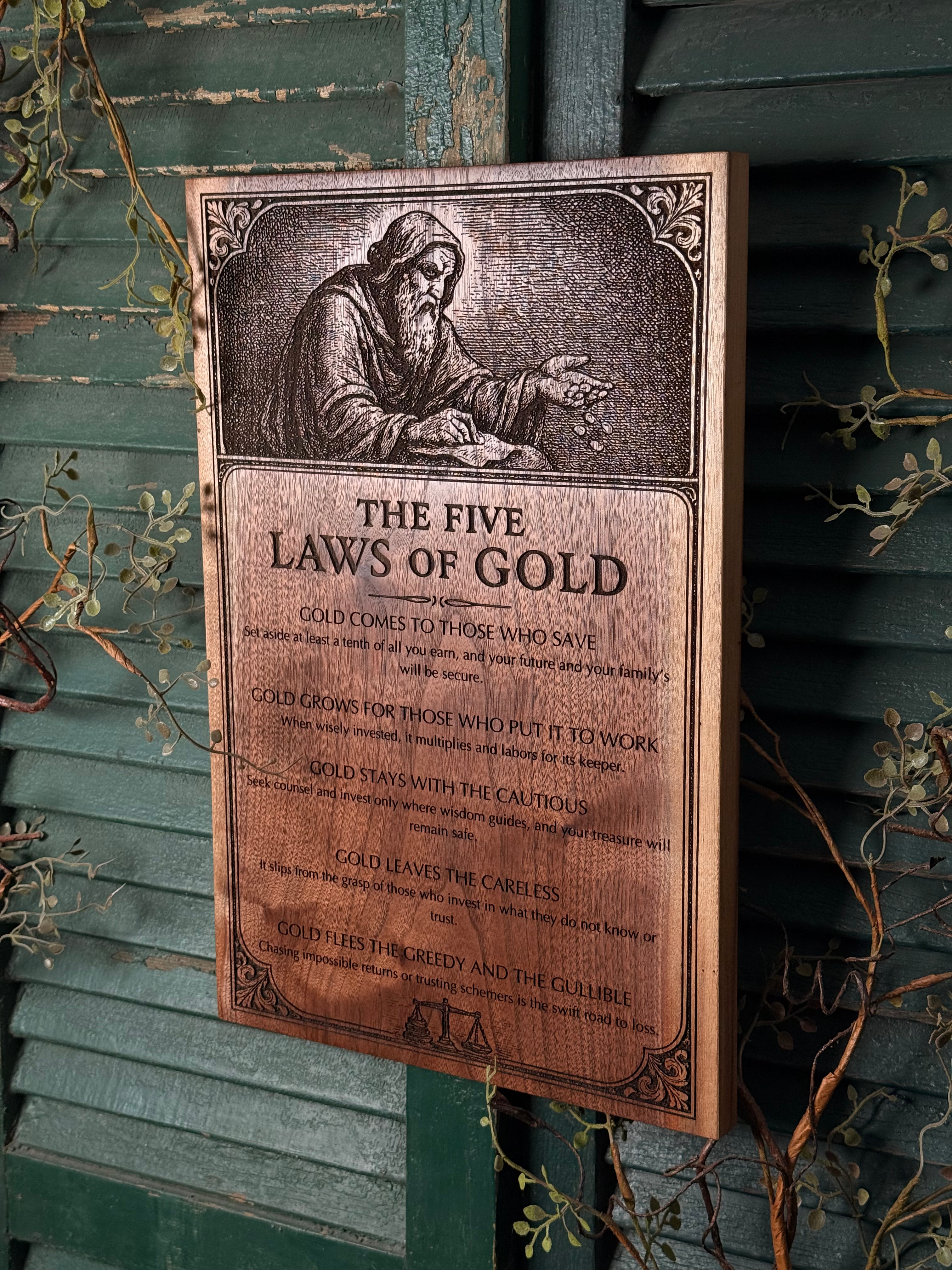 Five Laws of Gold on Walnut