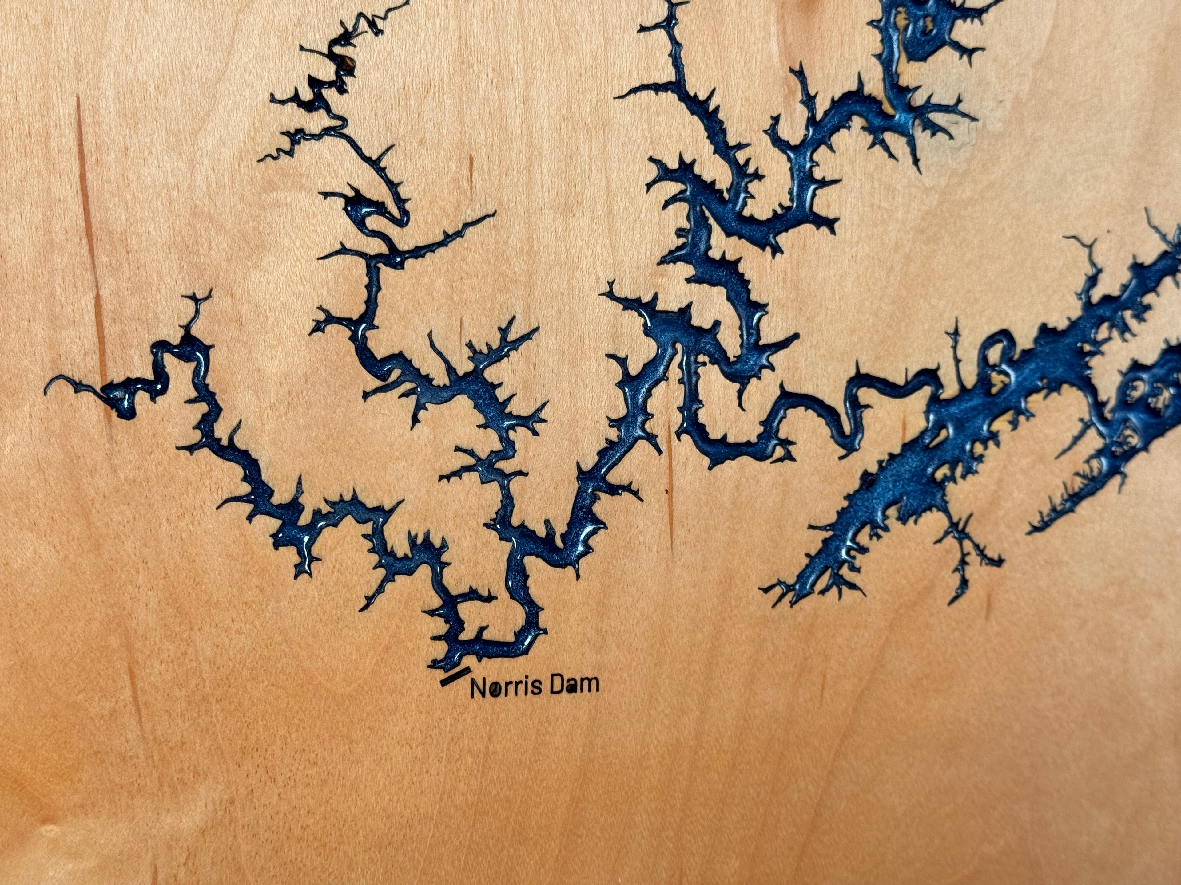 Norris Lake Map on Salvaged Ply
