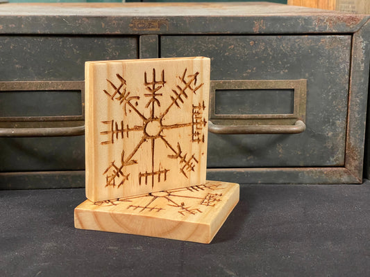 Norse Compass Coaster on Pine